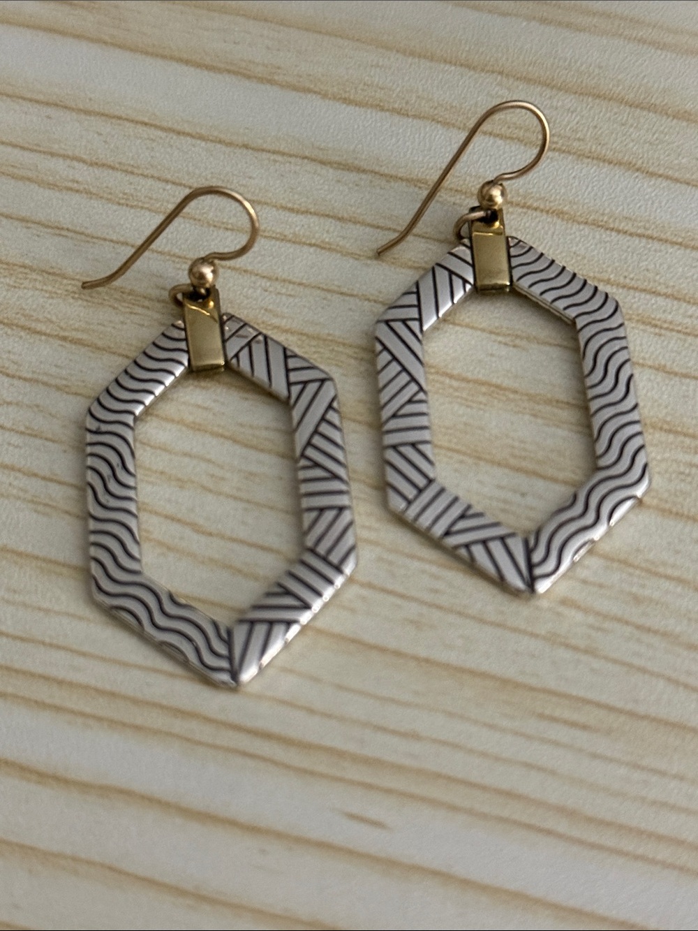 Brighton Two-Tone Hexagon Drop Earrings in Silver and Gold